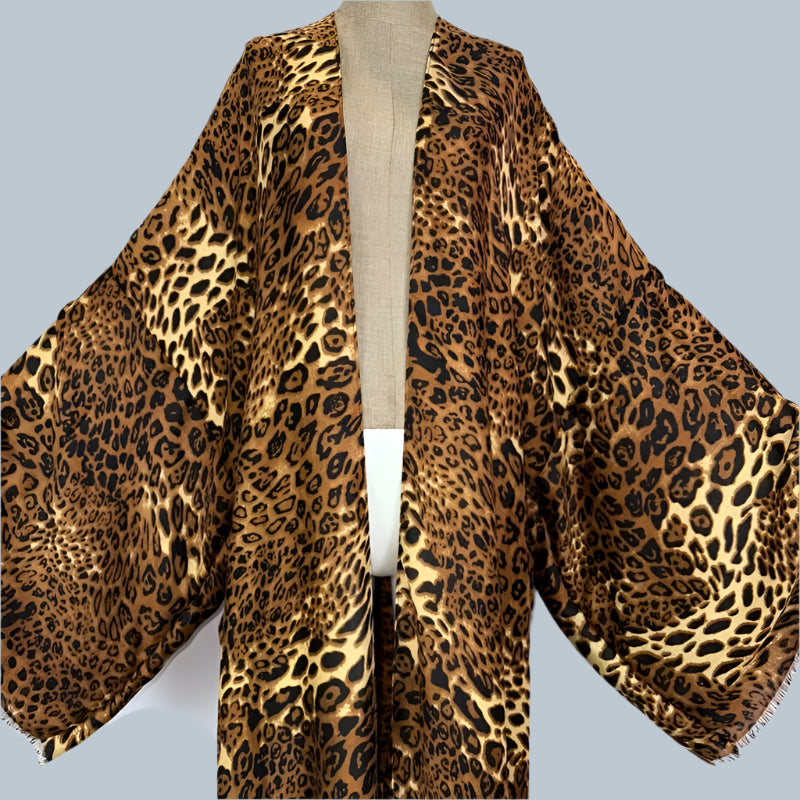 Kimono Cotton-Feel Leopard Print Beach Cover-Up