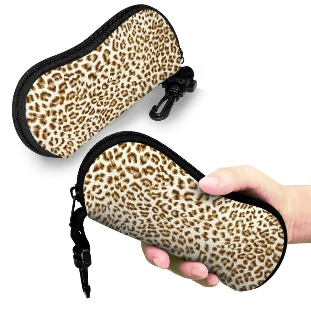 Brown Leopard Print Zippered Glasses Case
