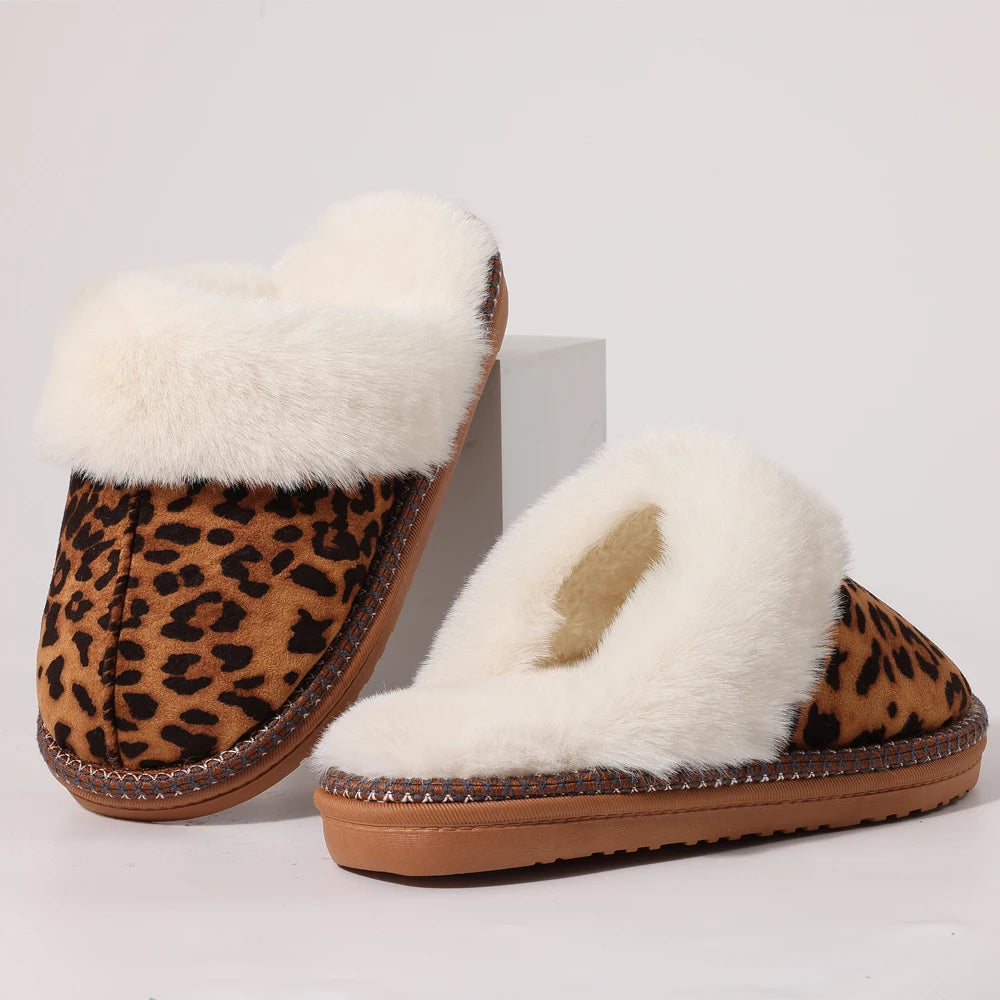 Women’s Fluffy Leopard Fur Lined Slippers
