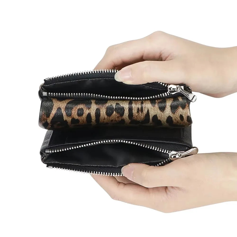 Leopard Print Leather Short Wallet
