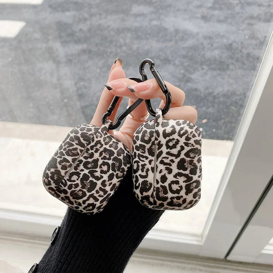 Leopard Print AirPods Case – Silicone Protective Cover with Hook