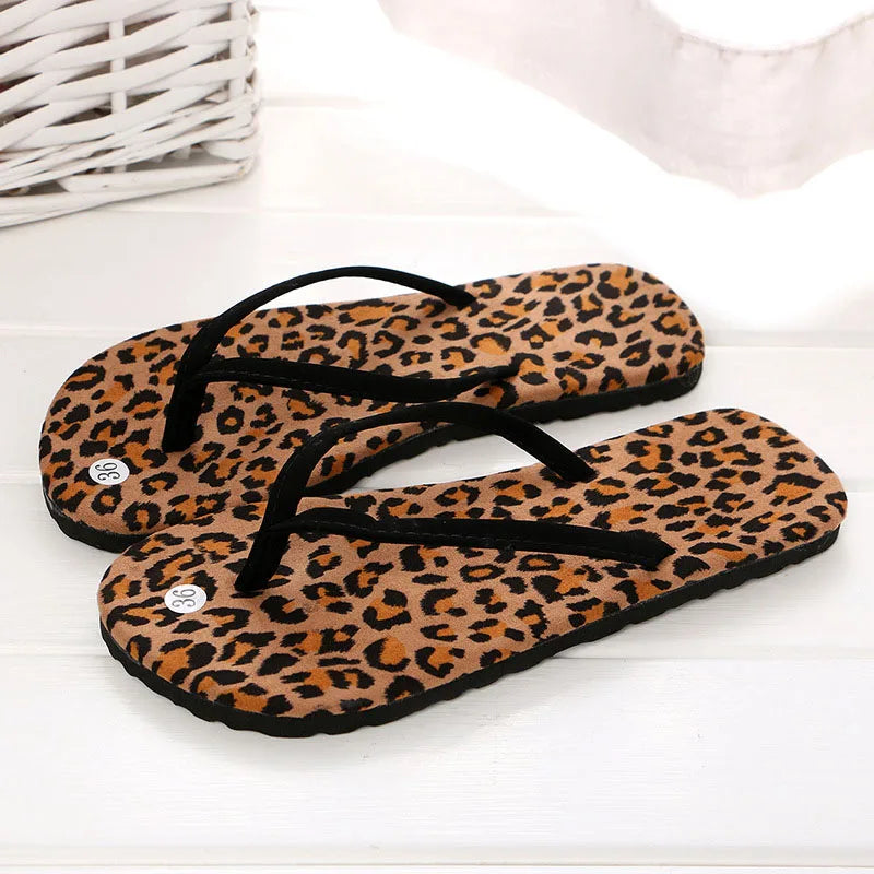 Ladies Leopard Print Flip Flops