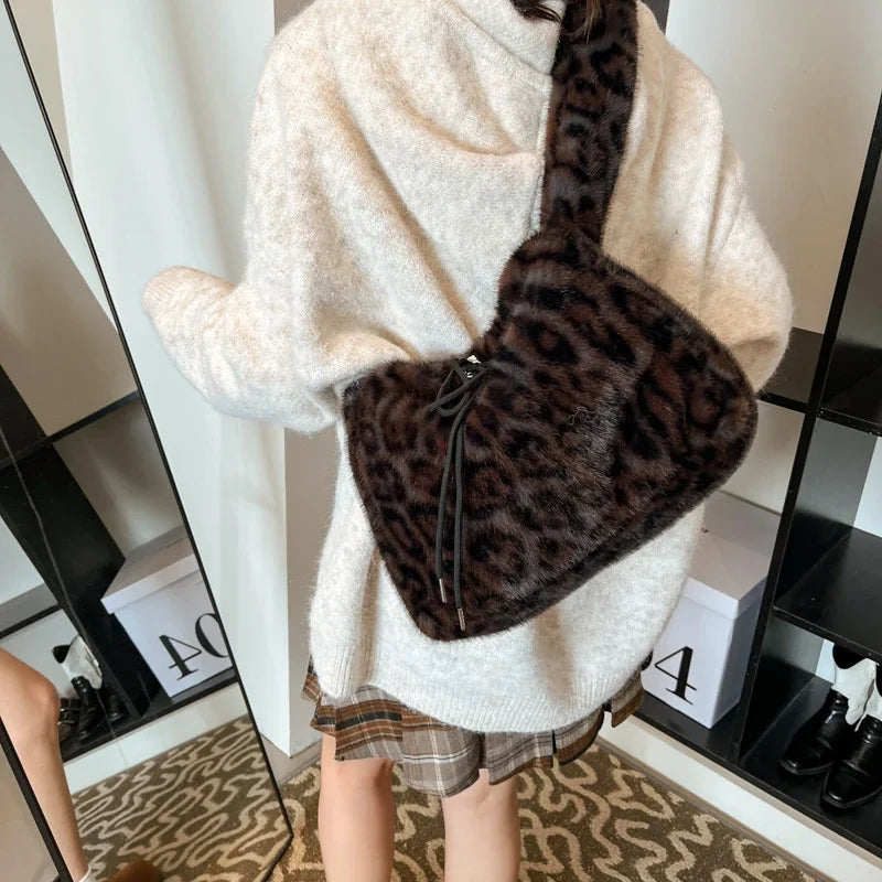 Leopard Print Faux Fur Shoulder Bag