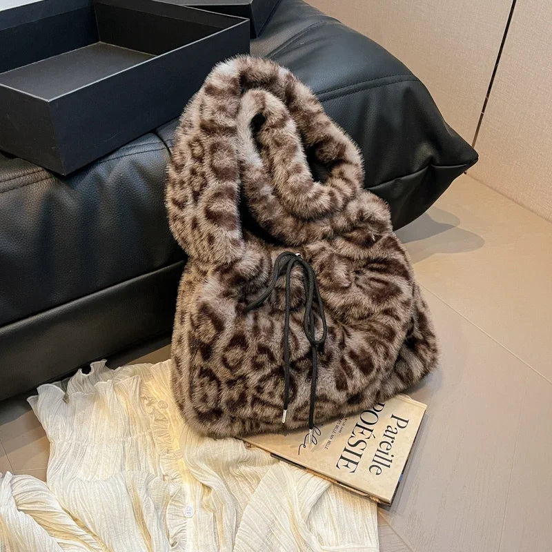 Leopard Print Faux Fur Shoulder Bag