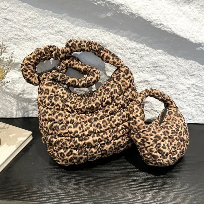 Leopard Print Quilted Padded Bubble Handbag