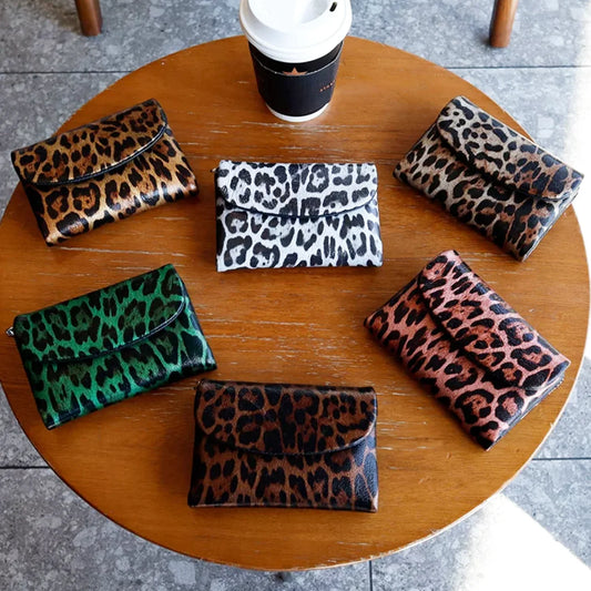 Leopard Print Leather Short Wallet
