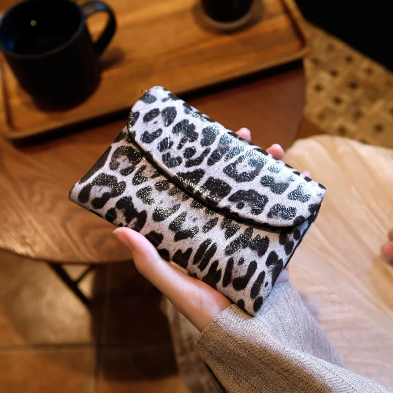 Leopard Print Leather Short Wallet
