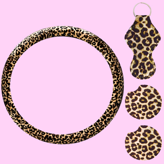 Leopard Print Steering Wheel Cover Set