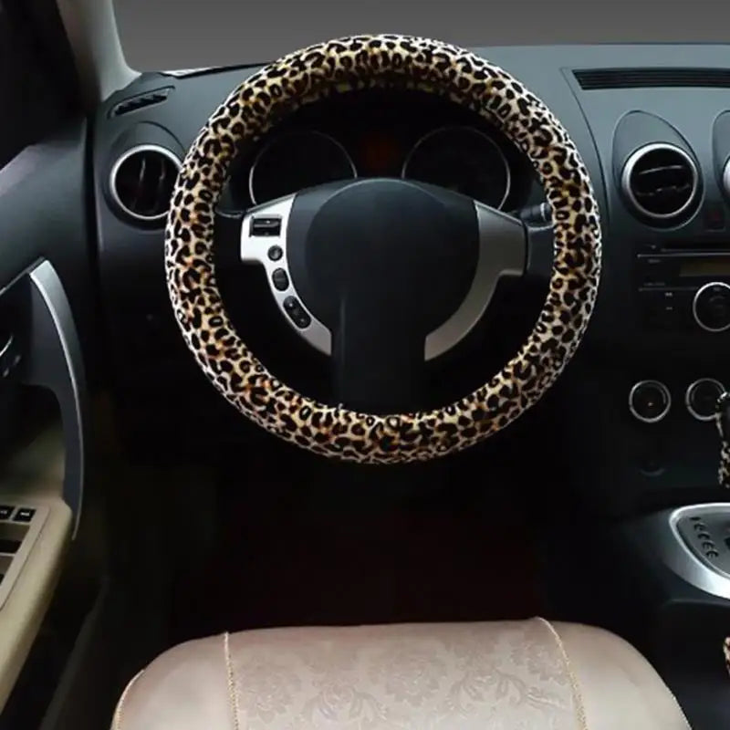 Leopard Print Steering Wheel Cover Set