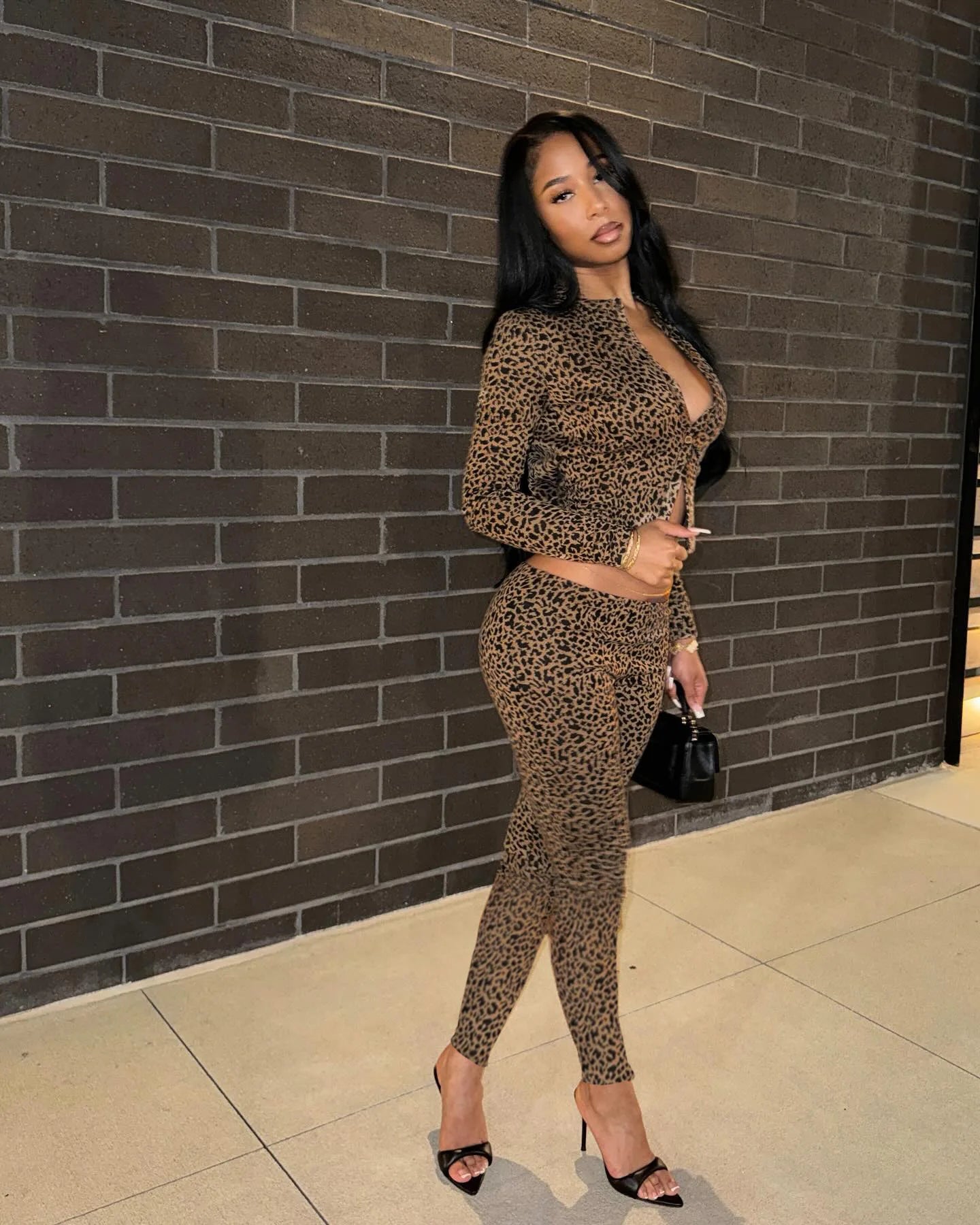 Leopard Print Crop Cardigan & Leggings Co-ord Set