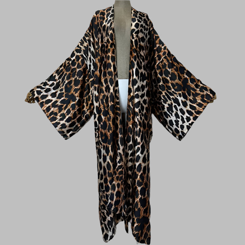 Boho Leopard Print Maxi Kimono