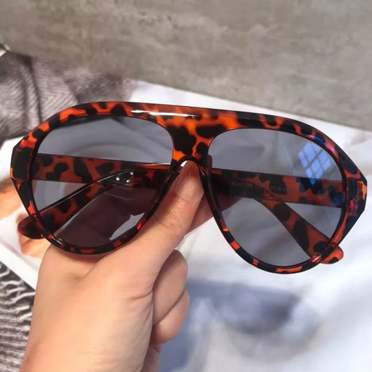 Leopard Print Oversized Aviator Style Sunglasses
