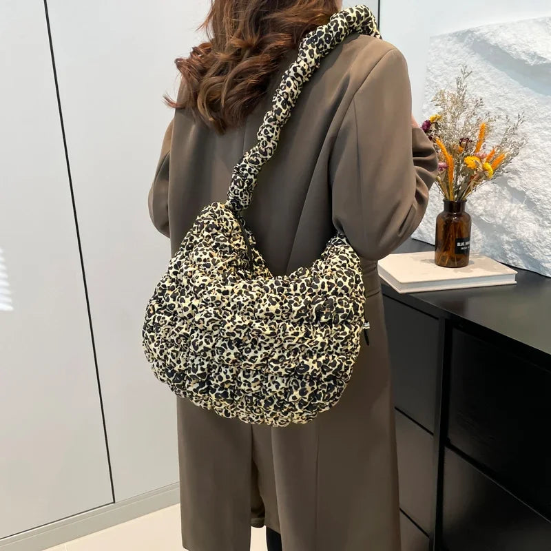 Leopard Print Quilted Padded Bubble Handbag