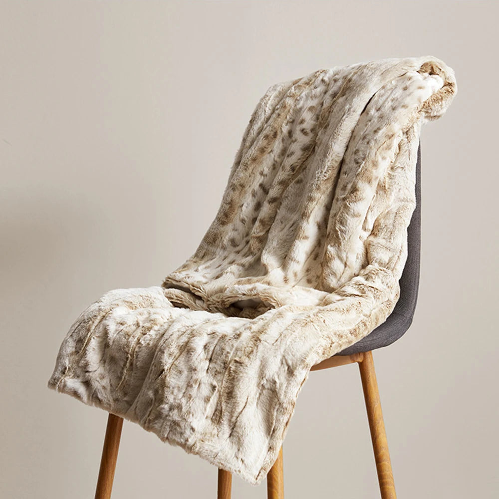Luxury Thick Beige Leopard Print Winter Throw Blanket