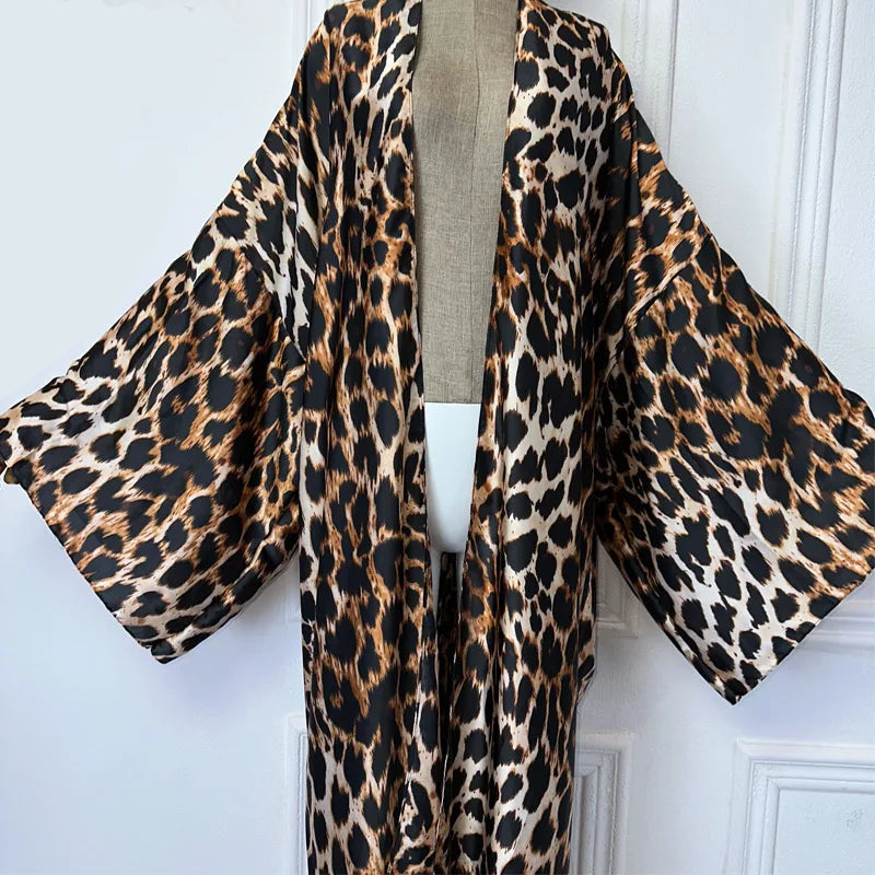 Boho Leopard Print Maxi Kimono