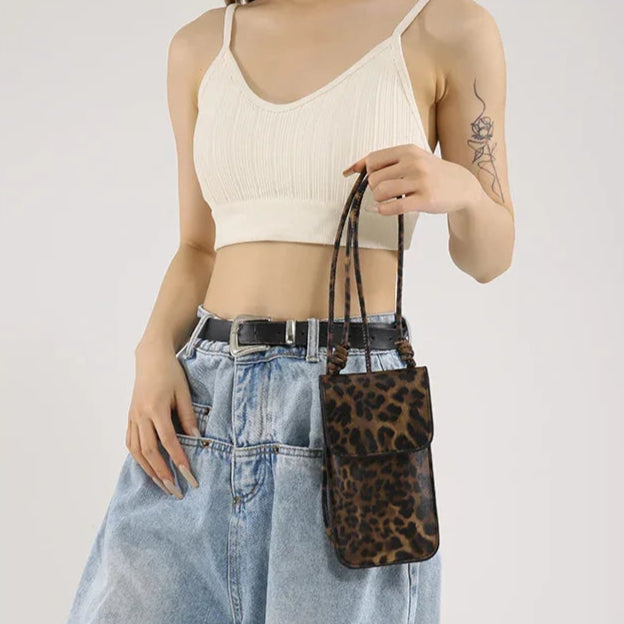 Leopard Print Slim Crossbody Phone Pouch
