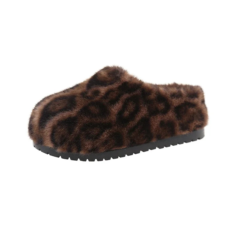 Leopard Print Chunky Faux Fur Mules