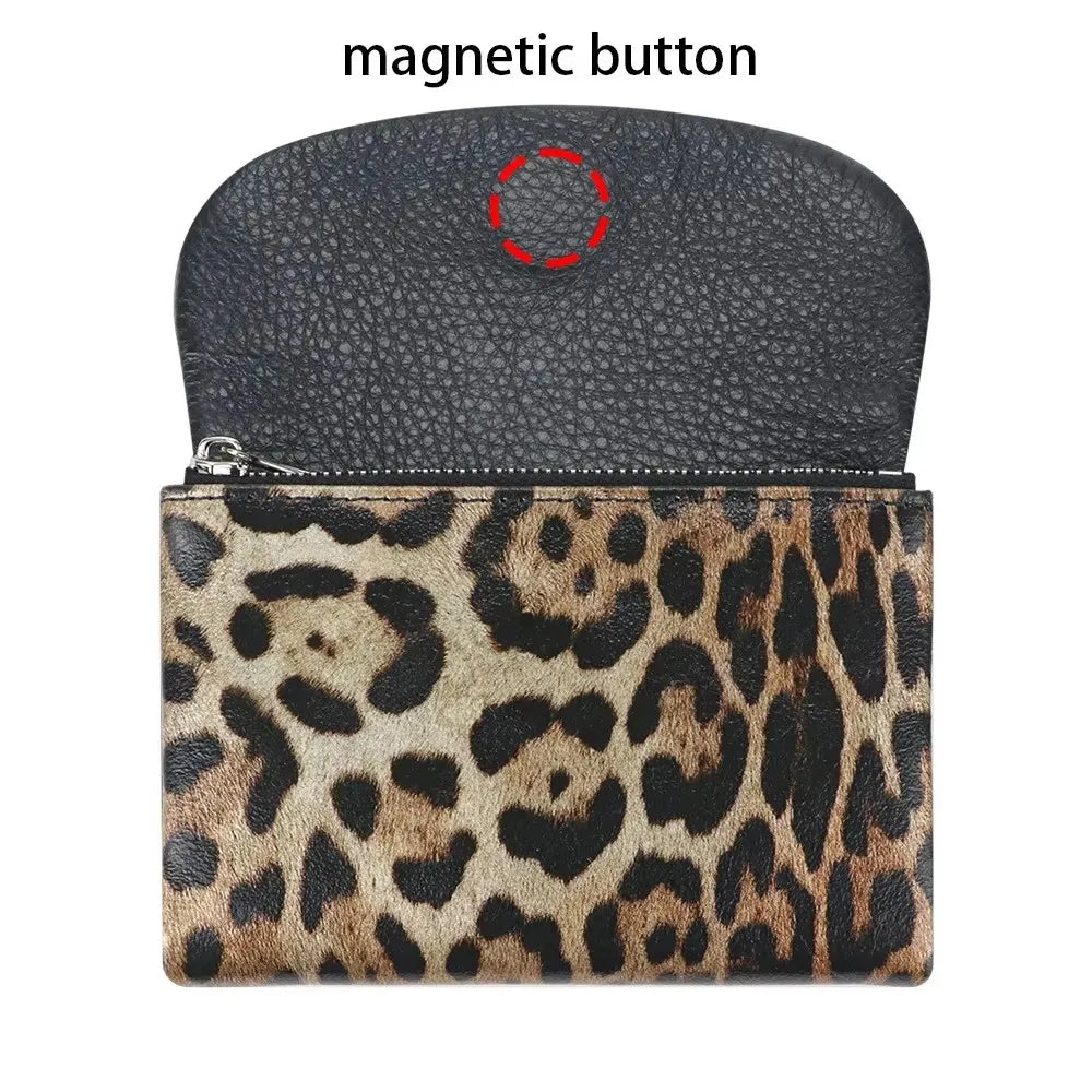 Leopard Print Leather Short Wallet