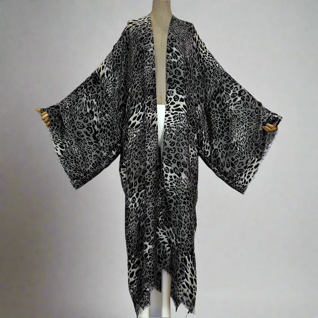 Kimono Cotton-Feel Leopard Print Beach Cover-Up
